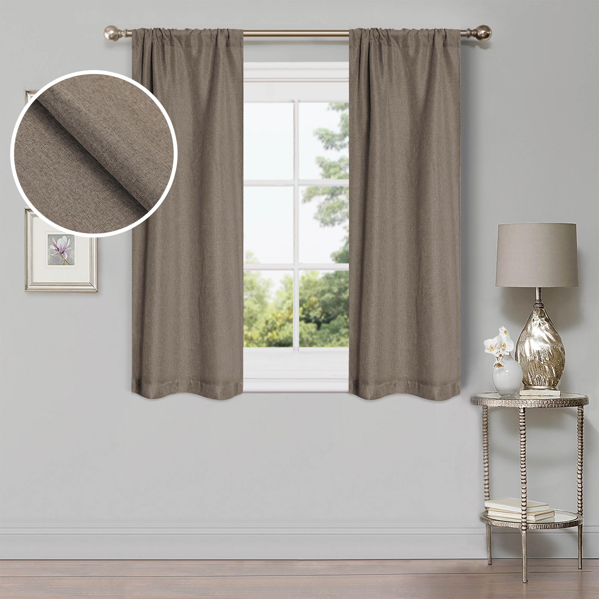 Premium Blackout Curtains for Bedroom & Living Room - Thermal Insulated Room Darkening Drapes with Sun Blocking Linen Pattern (Set of 2, 26
