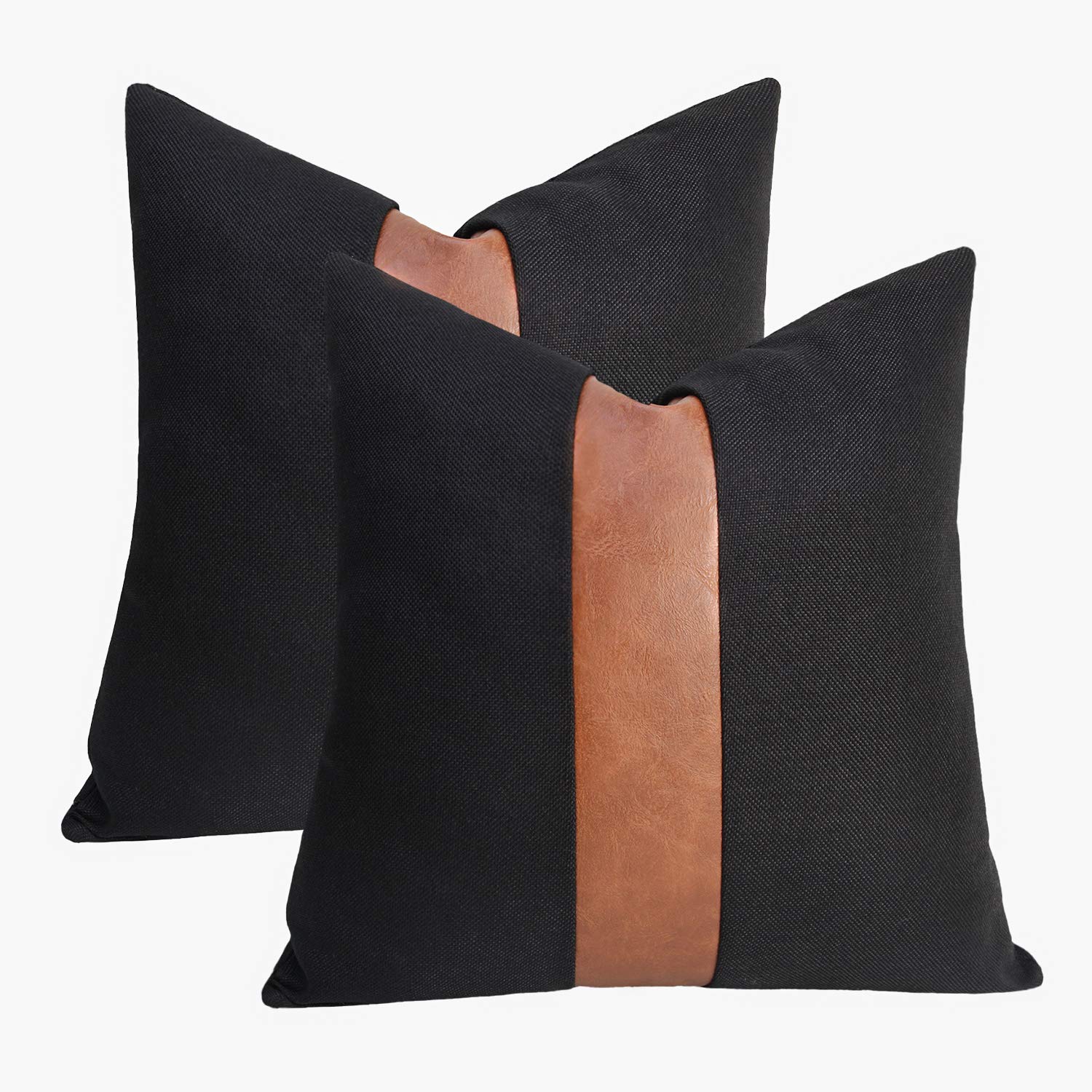Premium Set of 2 Black Linen Blend Faux Leather Throw Pillow Covers 20x20 Inch - Modern Decorative Square Cushion Covers for Sofa, Living Room & Bedroom - Perfect for Home Decor, Accent Pillows & Cozy Interior Styling