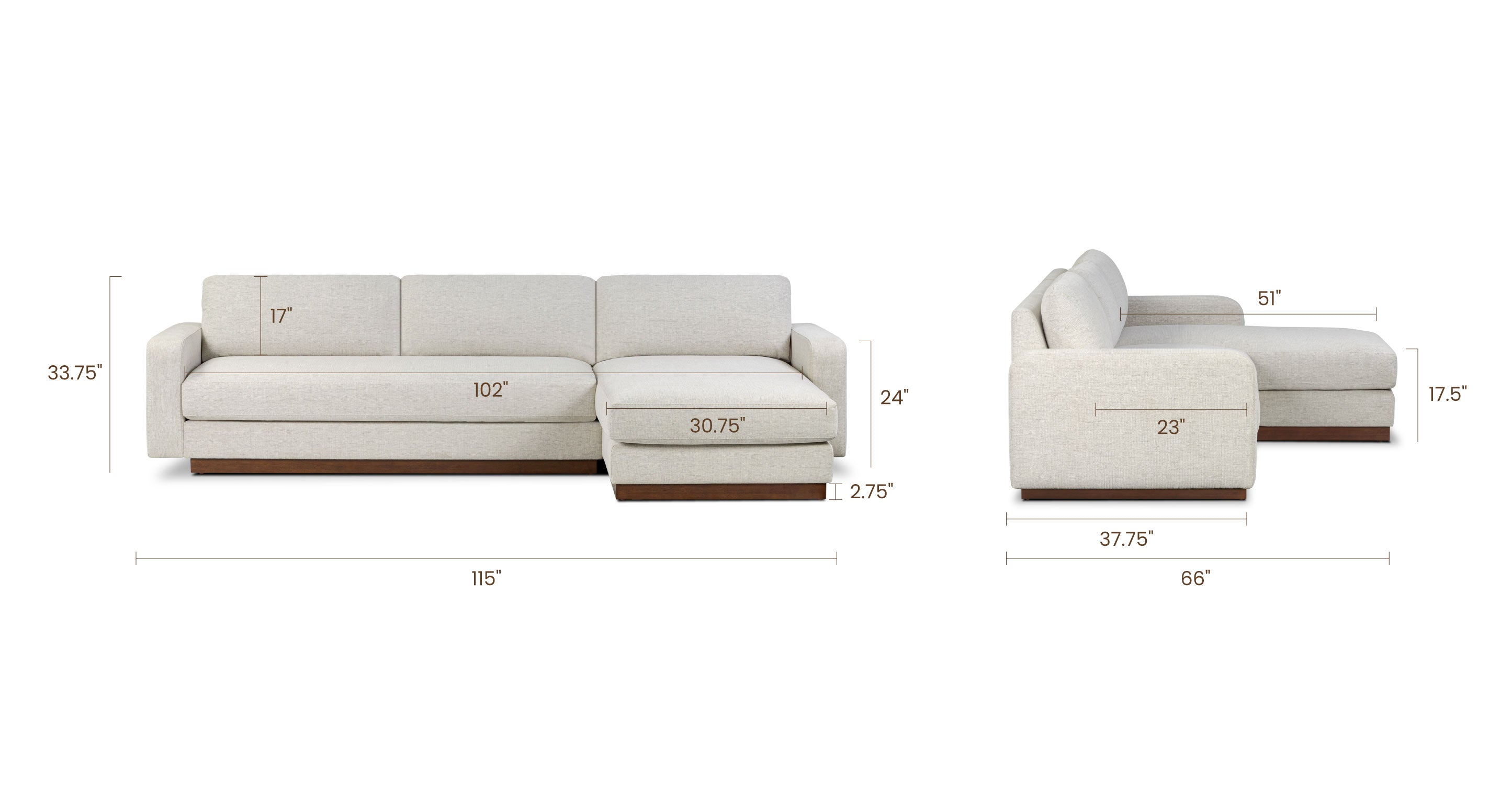 Cambio 115 Reversible Chaise Sectional Sofa - Modern L-Shaped Couch with Reversible Chaise Lounge, Upholstered in Soft Fabric - Perfect for Living Room, Family Room & Home Theater Seating