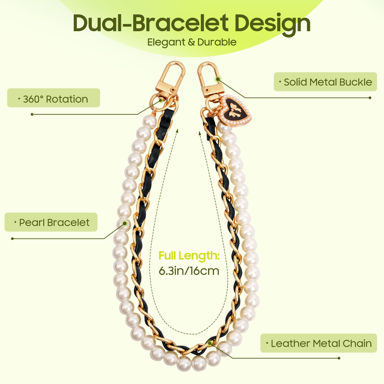 TiMOVO Beaded Pearls Phone Lanyard Wrist Strap - Detachable Phone Wristlet with Tether Tab - Hands-Free Phone Charm Bracelet for Women (Gold, Black, White) - Perfect for Shopping, Travel & Everyday Use