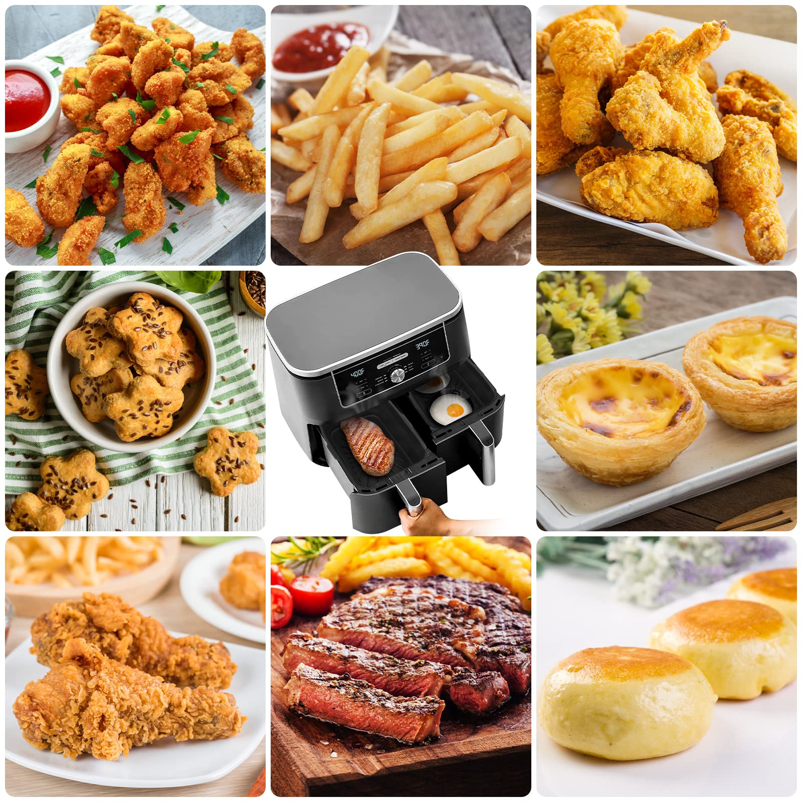 Vicloon 2-Pack Silicone Air Fryer Basket - 7.7 x 5.3 x 2 Inches, Foldable & Reusable Non-Stick Cooking Pot for Air Fryers - Perfect for Roasting Vegetables, Baking, and Reheating Food (Black)