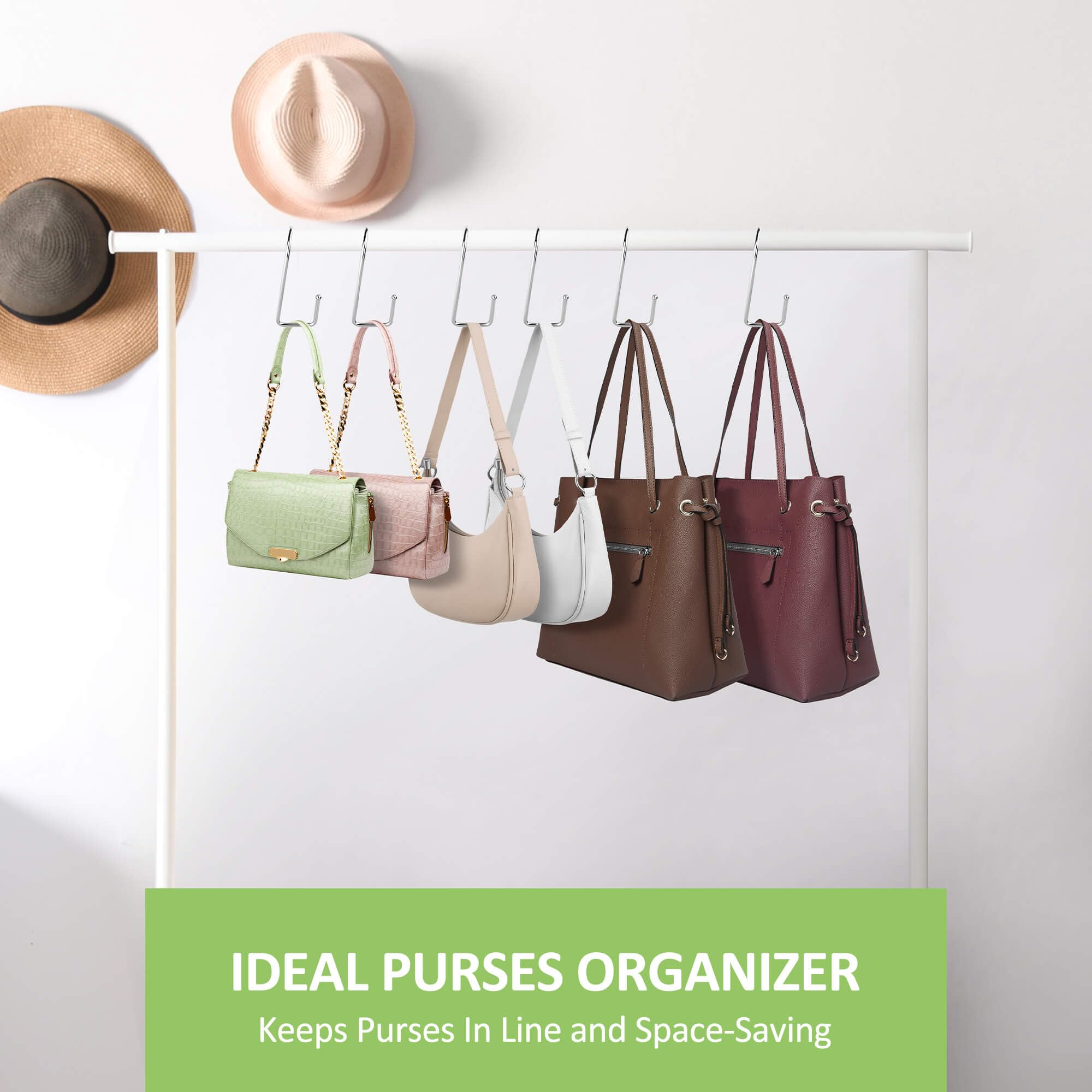 15 Pack Heavy Duty Purse Hangers for Closet - Super Sturdy Bag Hooks for Backpacks, Handbags & Accessories - Space Saving Closet Organizer & Storage Solution (Silver) - Perfect for Bedroom, Dorm, Office & Travel Organization
