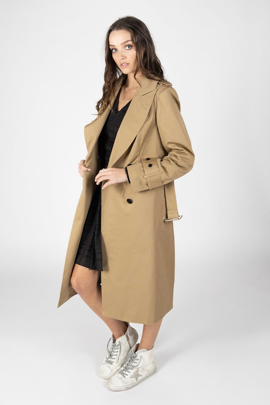 Central Park Tan 2.0 Trench Coat for Women - Classic Waterproof Long Coat with Belt - Perfect for Fall, Winter & Spring Fashion Outfits