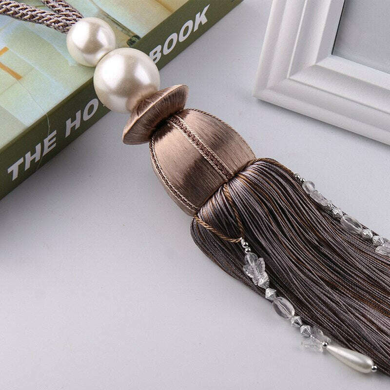 Elegant Pearl Tassel Curtain Tiebacks - Gold & White Home Decor for Windows, Living Room, Bedroom - Perfect for Drapes, Sheers & Valances
