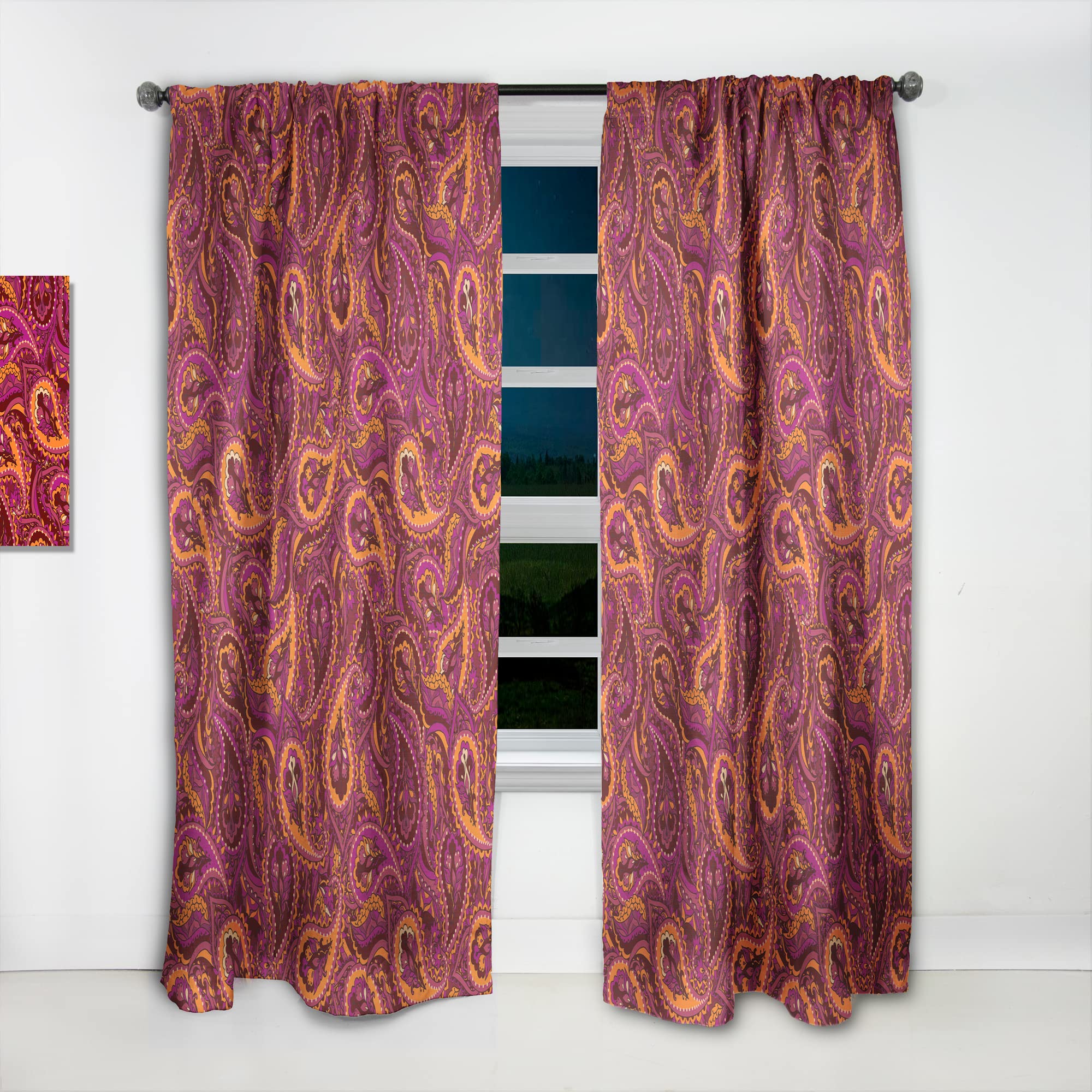 DesignQ Paisley Indian Pattern Thermal Insulated Curtains - Single Panel 52x120 Inches - Elegant Window Treatments for Bedroom & Living Room | Perfect for Home Decor, Privacy & Light Control