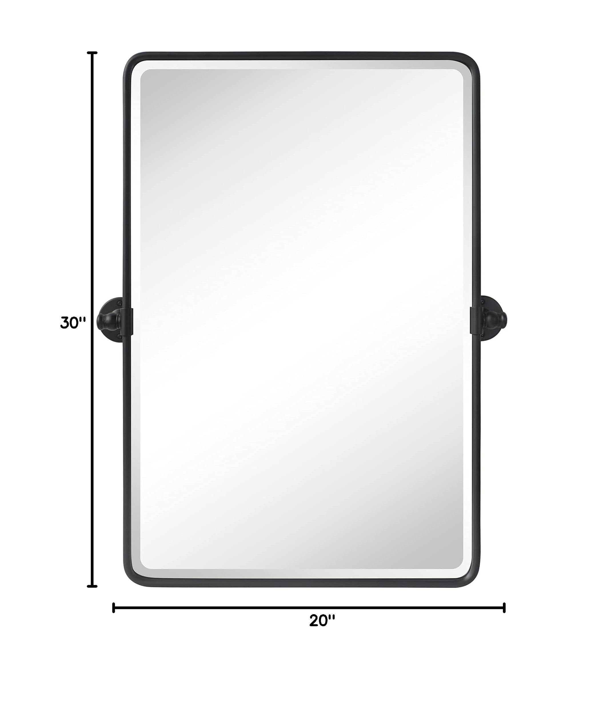 Farmhouse Pivot Rectangle Bathroom Mirror - 20x30 Inch Black Metal Framed Tilting Beveled Vanity Mirror for Wall Mount - Perfect for Bathroom, Bedroom, and Dressing Room Decor