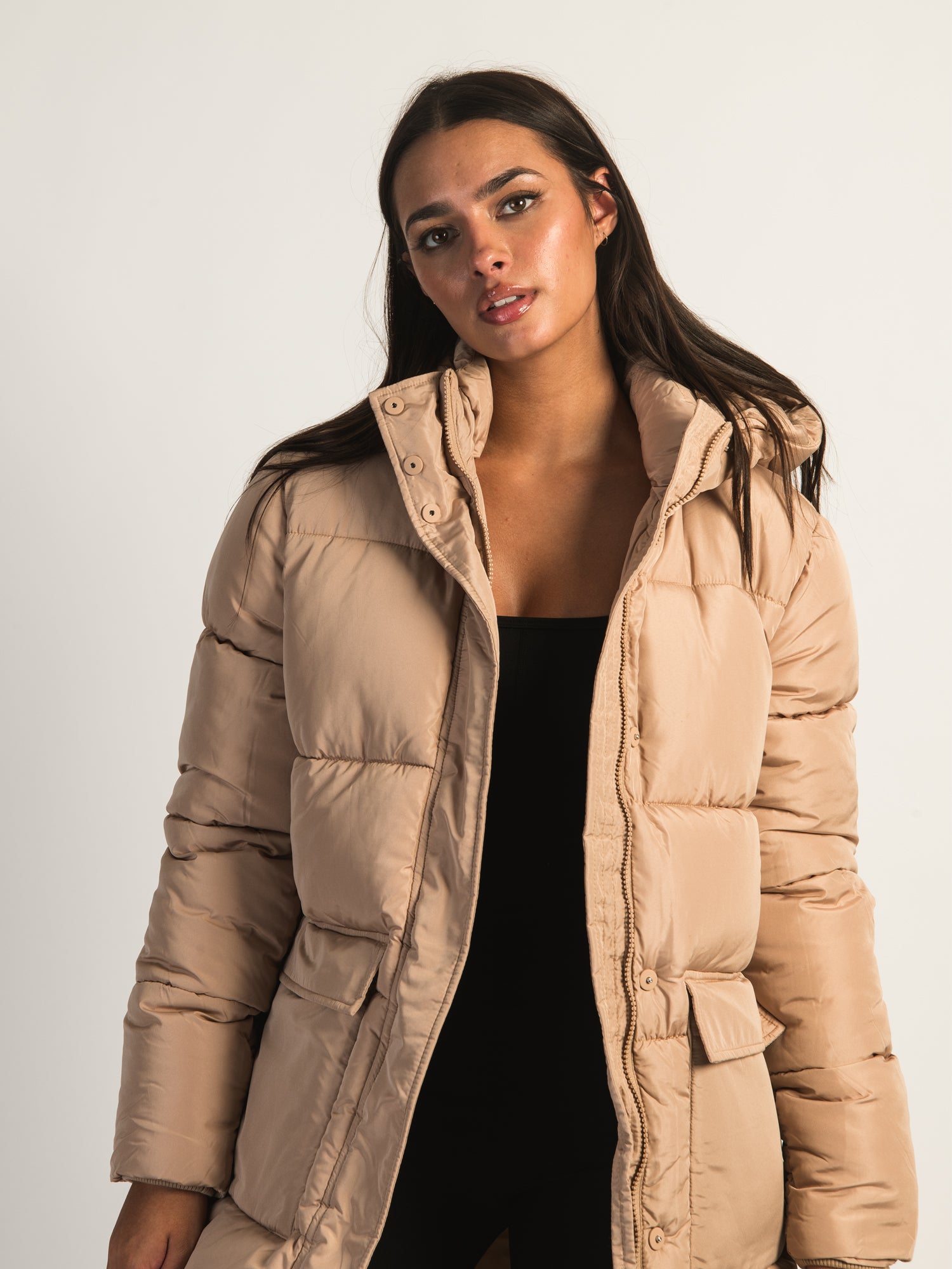 Azalea Wang Stassi Long Hoodie Puff Jacket - Women's Winter Coat with Hood, Warm Fleece Lining - Perfect for Outdoor Activities & Casual Wear