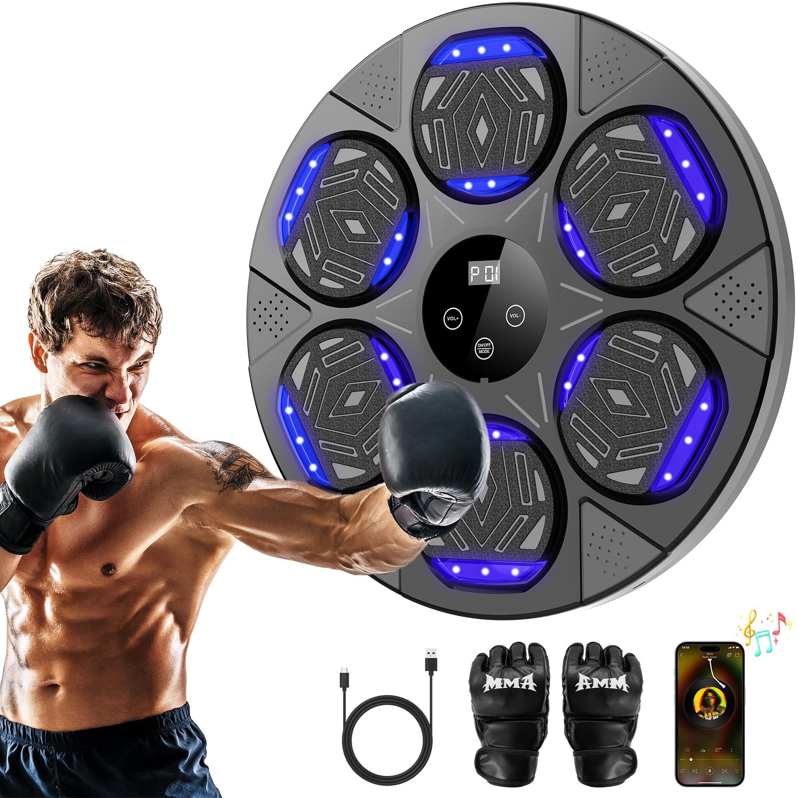 Smart Bluetooth Music Boxing Machine with Boxing Gloves - Wall Mount Punching Bag for Adults & Kids - Home Gym Boxing Target Workout Equipment (Upgrade) - Perfect for Fitness Training, Stress Relief & Family Fun