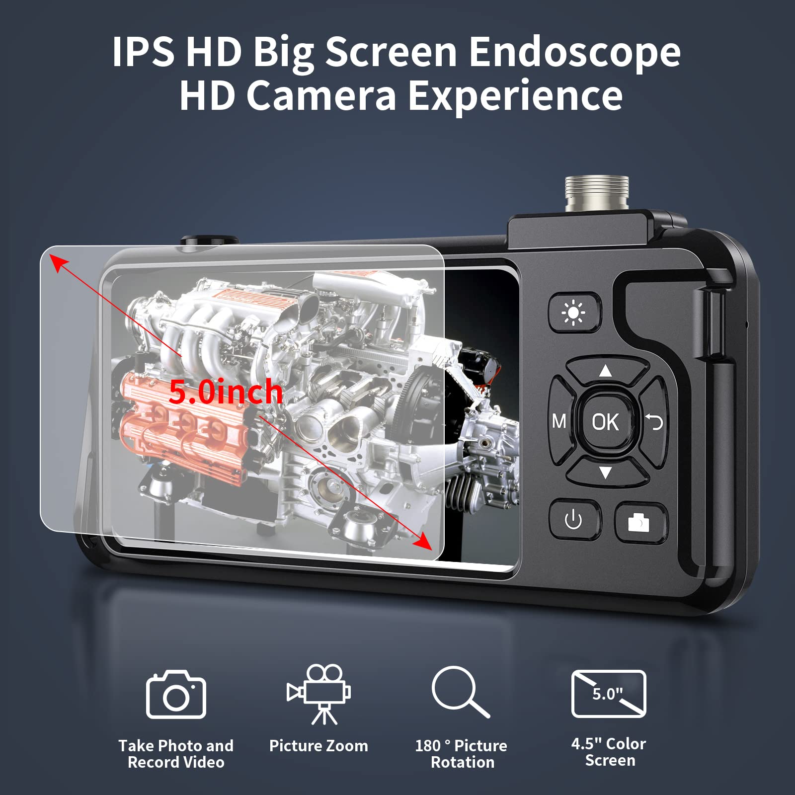 3T6B Dual Lens Endoscope – 7.9mm 1080P HD Borescope Inspection Camera with LED Light, Waterproof Snake Camera for Automotive, Plumbing & HVAC – 4.3