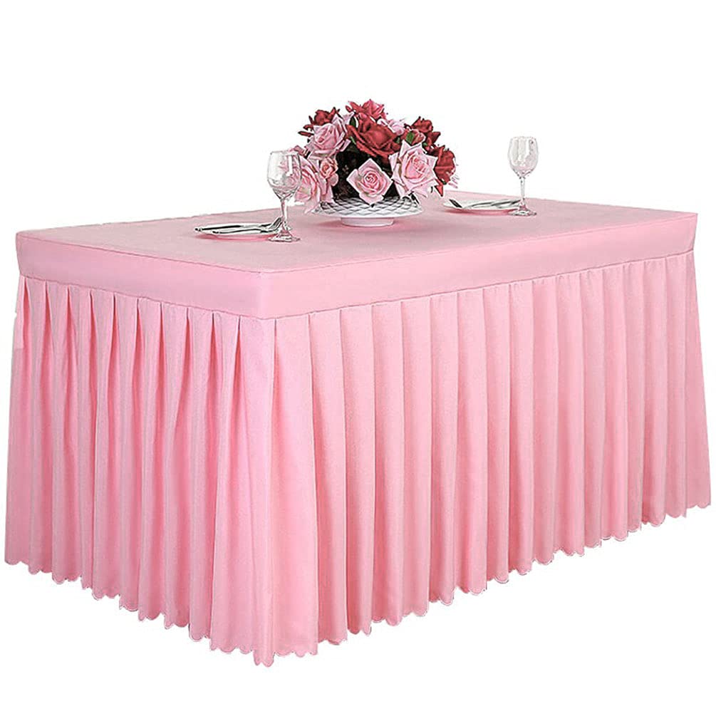 6ft Pink Fitted Table Skirt - Polyester Tablecloth for 6 Foot Rectangle Tables | Banquet, Wedding & Party Decor | Perfect for Events, Catering & Buffet Displays