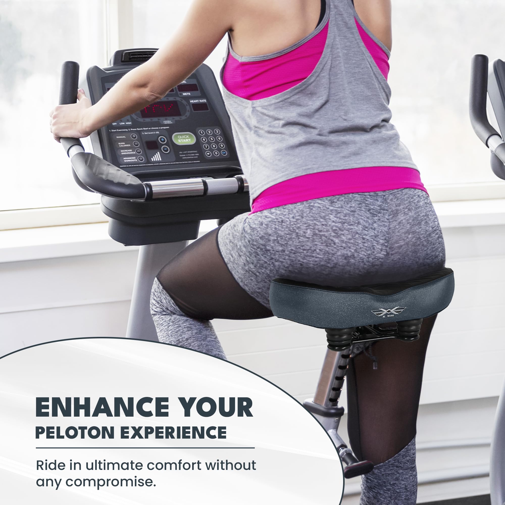 X WING No-Nose Bike Seat Cushion for Men & Women - Extra Wide Padded Comfortable Bicycle Saddle for Peloton, Electric, City & Stationary Bikes - Ergonomic Design for Pain-Free Cycling - Perfect for Commuting, Indoor Workouts & Long Rides