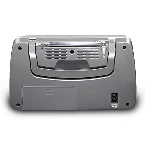 Portable FM/AM Radio with Headphone Jack - Classic Retro Desktop Radio with Handle, Silver Gray - Perfect for Home, Office, Travel & Emergency Use