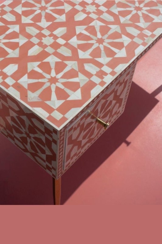Moroccan Bone Inlay Office Desk with Storage Drawers | Handcrafted Orange Wooden Writing Desk for Home & Office | Perfect for Workspaces, Study Rooms & Home Offices