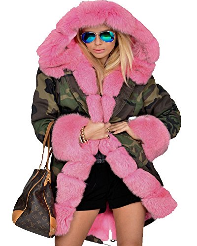 Roiii Women's Thick Warm Camouflage Ski Jacket - Lightweight Winter Hooded Parka Coat for Snowboarding, Hiking & Outdoor Activities