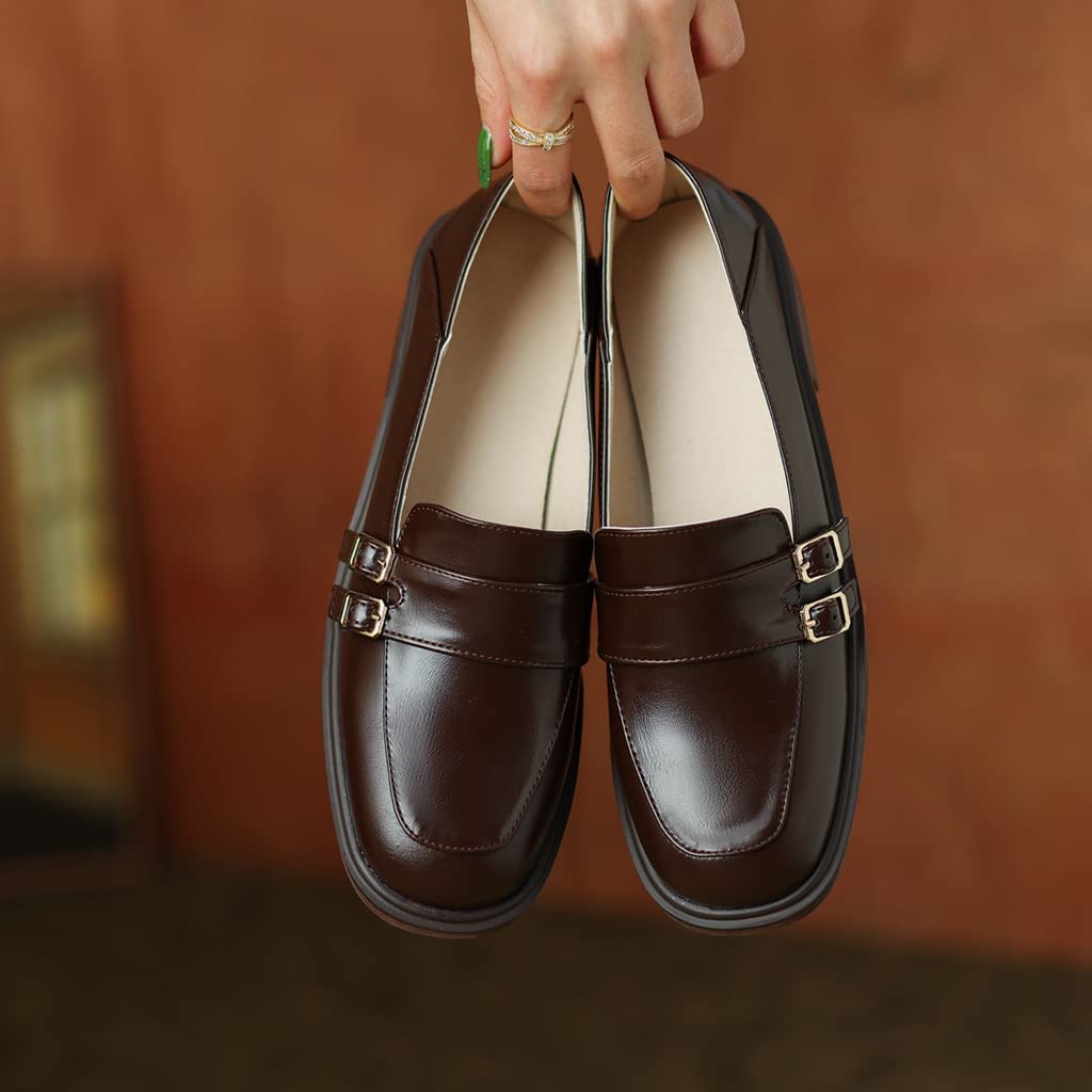 Women's Classic Leather Penny Loafers - Slip On Square Toe Oxford Shoes for Business & Dress | Comfortable Work Flats for Office, Commuting & Professional Occasions