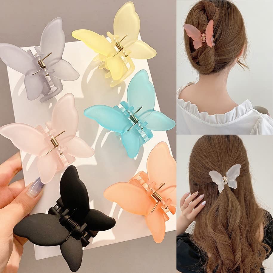 COSMOS STAR™ Matte Hair Clips Set - 6 Pack Non-Slip Claw Clips with Strong Grip for Women & Girls | Frosted Matte Butterfly Hair Accessories | Perfect for School, Work, Travel & Everyday Styling