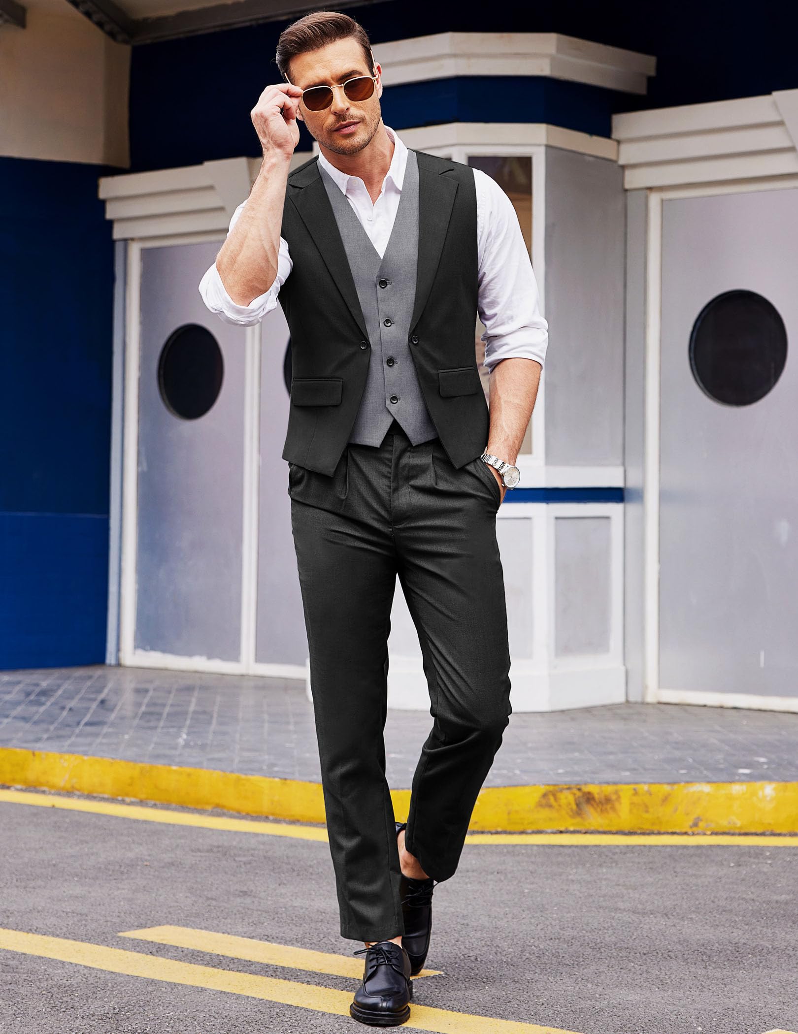 COOFANDY Men's Slim Fit Layered Suit Vest - Formal Business Waistcoat for Wedding & Office Wear | Premium Dress Vest for Groomsmen, Business Meetings & Special Occasions