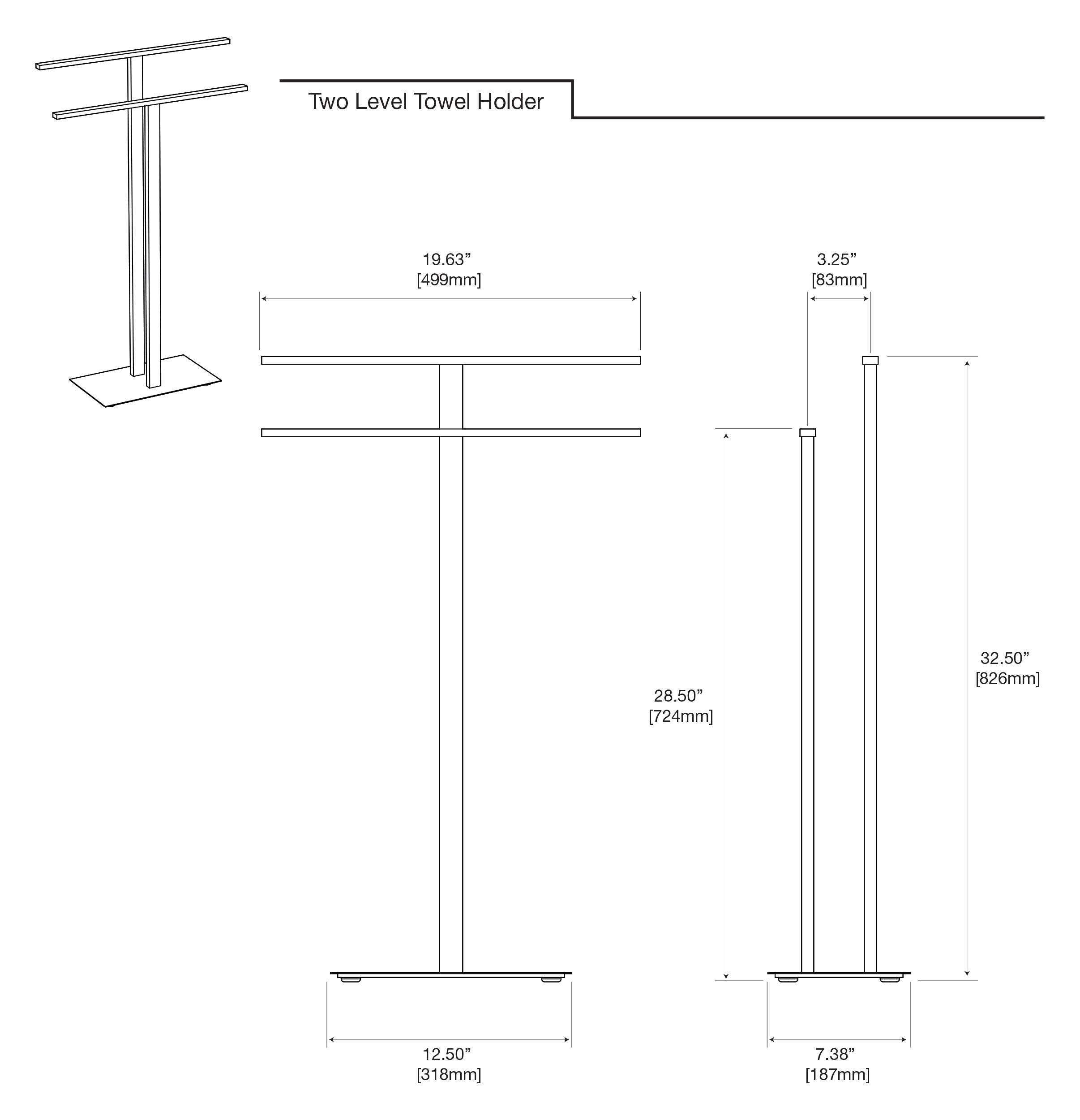 Gatco 1552MX Modern Floor Standing Two-Tier Bathroom Towel Rack Holder - Matte Black Finish for Bathroom, Spa, and Luxury Hotel Decor