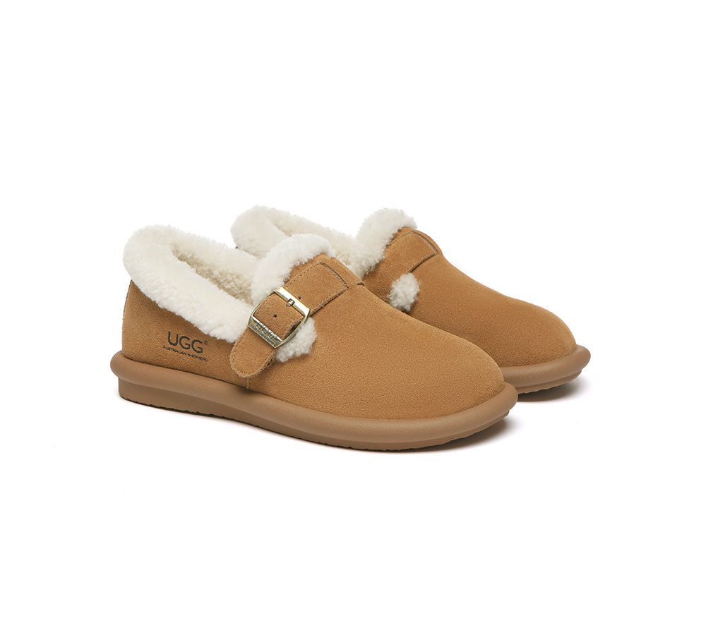 Australian Shepherd® Genuine Sheepskin UGG Slippers with Adjustable Ankle Strap - Cozy Indoor/Outdoor Winter House Shoes for Women & Men