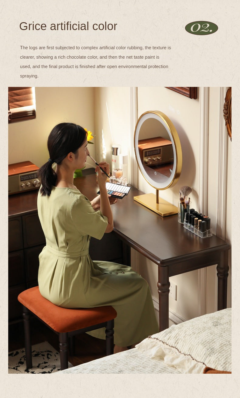 Vintage Poplar Solid Wood Extendable Vanity Dressing Table with Mirror - Perfect for Bedroom, Makeup & Cosmetics Organization