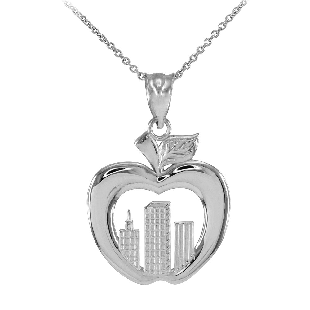 14K White Gold New York City Big Apple Pendant Necklace - Elegant NYC Skyline Jewelry Gift for Women, Perfect for Anniversaries, Birthdays & Special Occasions