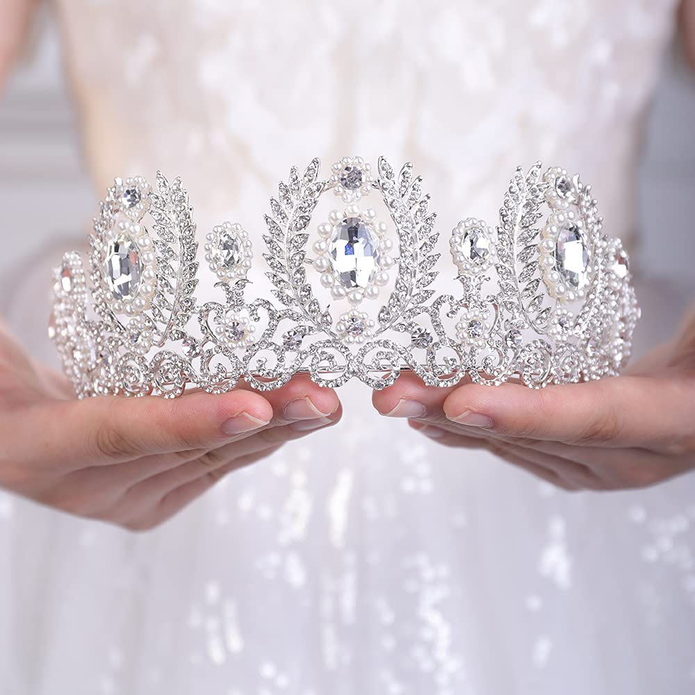 Baroque Vintage Rhinestone Crystal Queen Tiara - Silver Wedding Crown Headpiece for Brides, Bridesmaids & Prom | Elegant Hair Accessories for Pageants, Cosplay, Halloween & Special Occasions