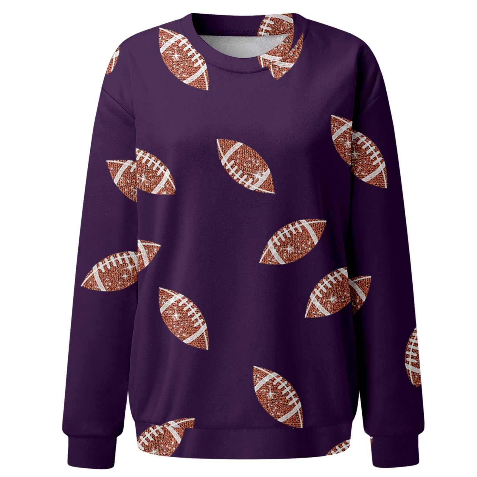 Women's Sparkle Football Sequin Rugby Crewneck Sweatshirt - Long Sleeve Game Day Pullover for Women | Perfect for Football Games, Tailgating & Sports Events