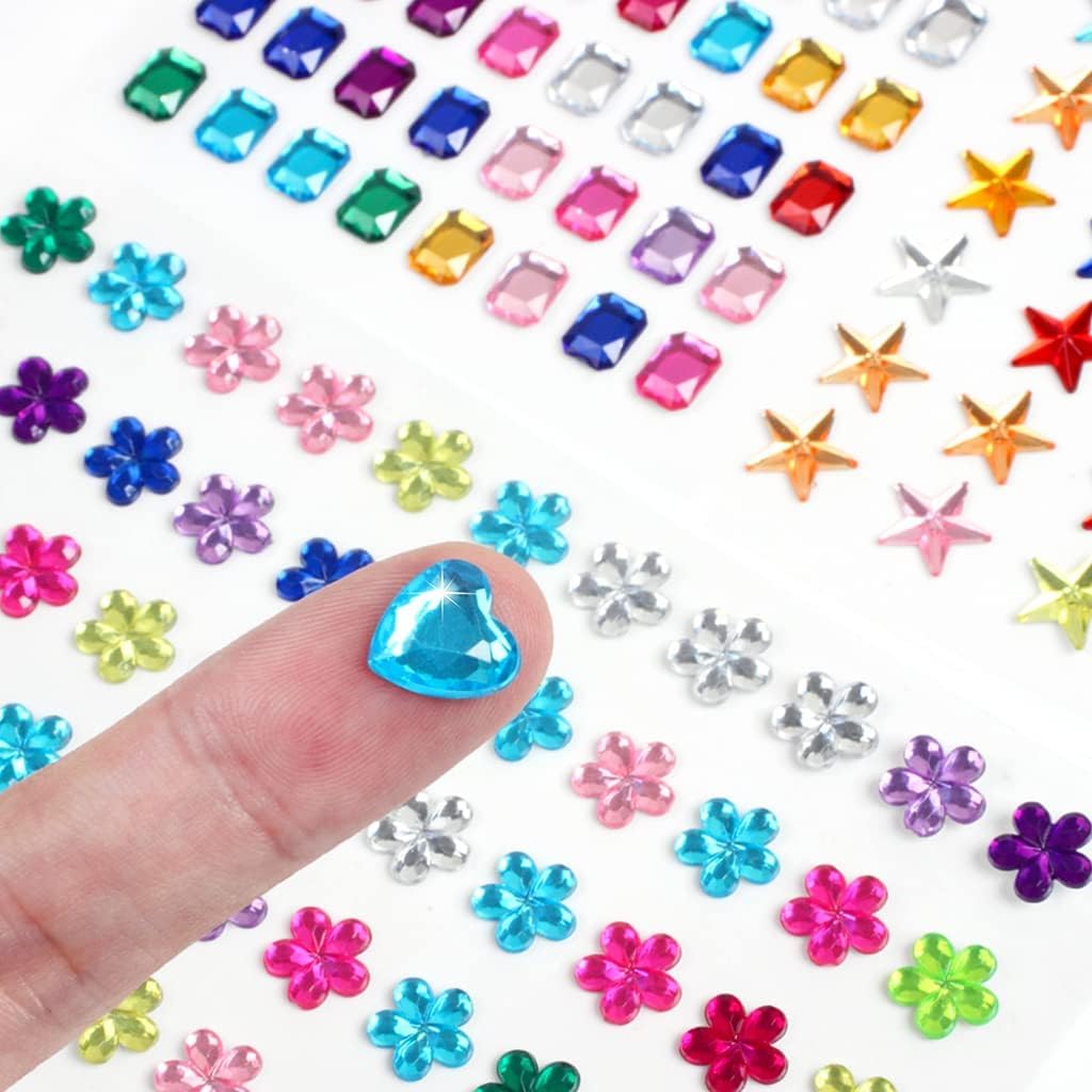 YSTrillion 1200Pcs Gem Rhinestone Stickers - Self-Adhesive Acrylic Face & Nail Gems for DIY Crafts, Makeup, Body Art (14 Sheets) | Perfect for Festival Makeup, Nail Art, Costume Design & Party Decorations