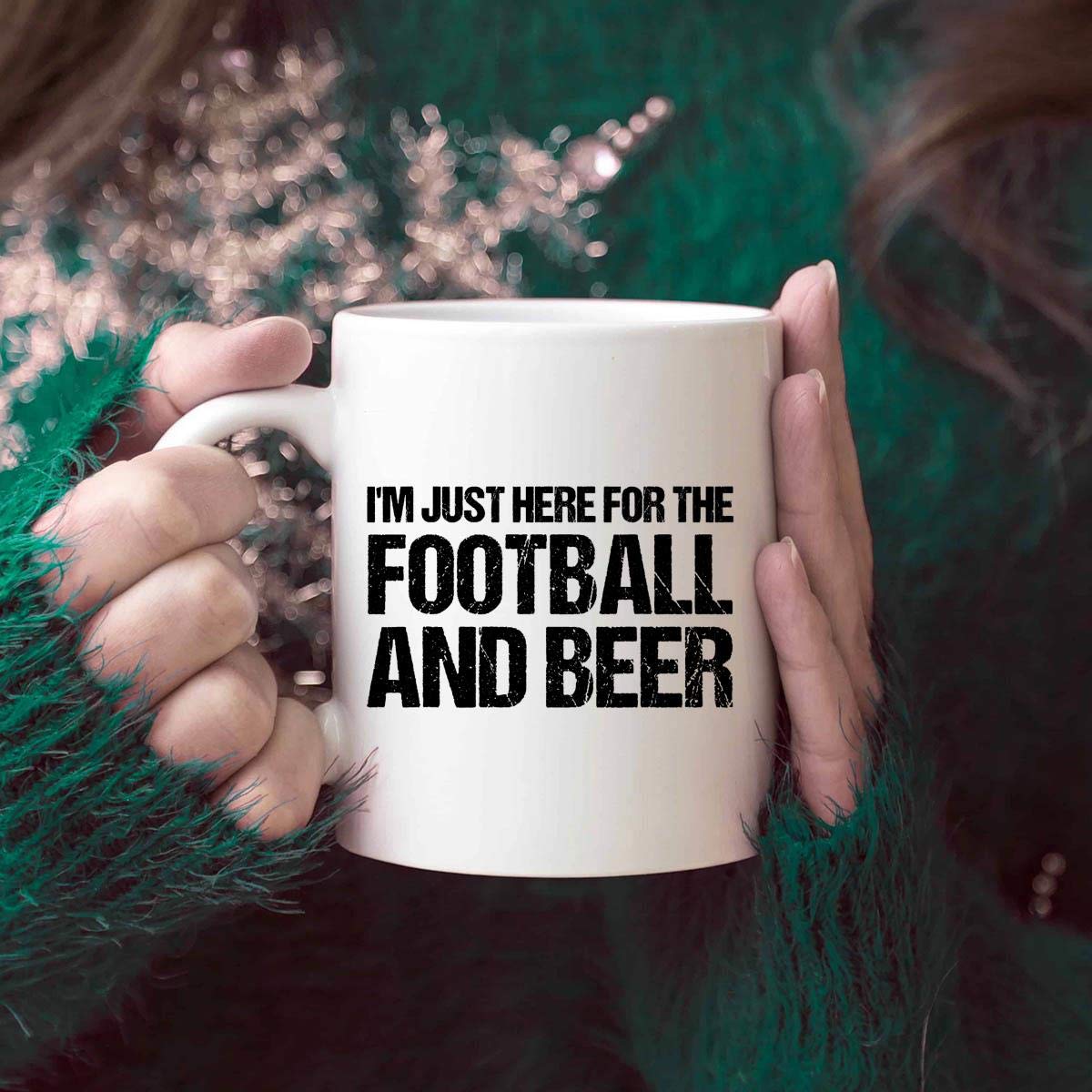 Funny Beer Drinking Mug & T-Shirt Gift Set - Sarcastic HERE FOR THE FOOTBALL AND BEER Design for Men & Women - Perfect for Game Day, Parties & Coffee Lovers