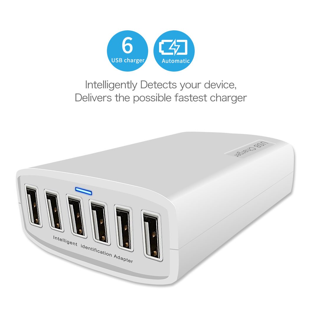 60W 12A 6-Port USB Desktop Charging Station - Fast Multi-Port USB Hub Charger for iPhone, Samsung, iPad, Tablets & Smartphones - Perfect for Home, Office & Travel Charging Needs