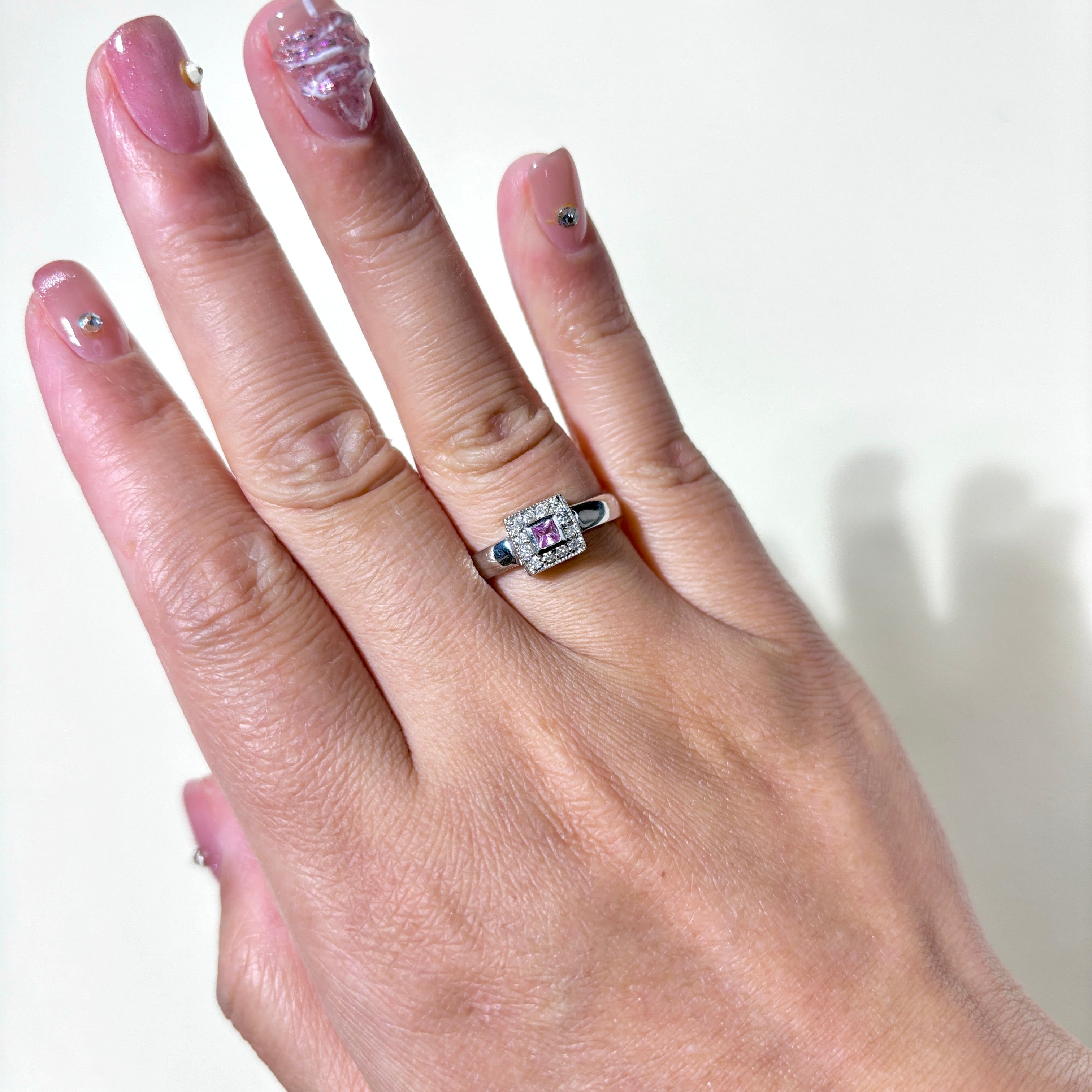 14K White Gold Pink Topaz & Diamond Ring - 0.09ct Center Stone, 0.06ctw Diamond Accents, Size 6.5 | Elegant Engagement, Anniversary or Gift Jewelry for Women