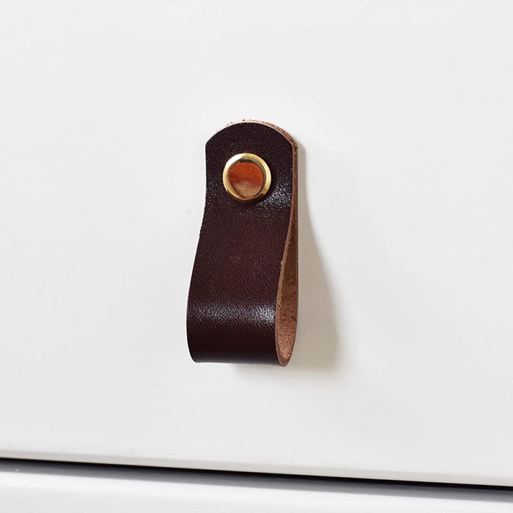 2Pcs Leather Drawer Knobs - Brown & Gold Vintage Cabinet Pulls for Wardrobe, Kitchen, Furniture | Durable Leather Handles for Drawers & Doors (Home Decor & DIY Upgrade)