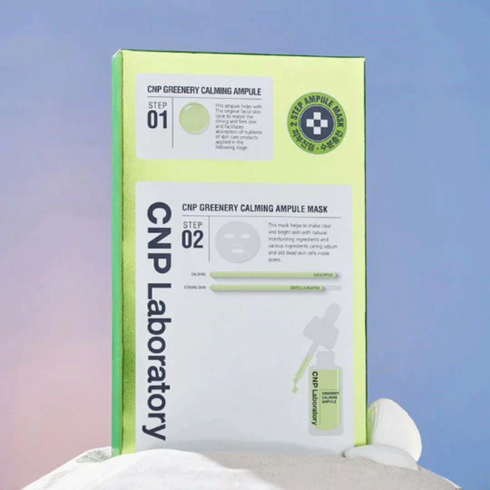 CNP Laboratory Greenery Calming Ampoule 2-Step Mask 1ea - Korean Skincare for Sensitive Skin | Hydrating & Soothing Facial Treatment for Dryness & Redness Relief | Perfect for Nighttime Routine & Post-Sun Care