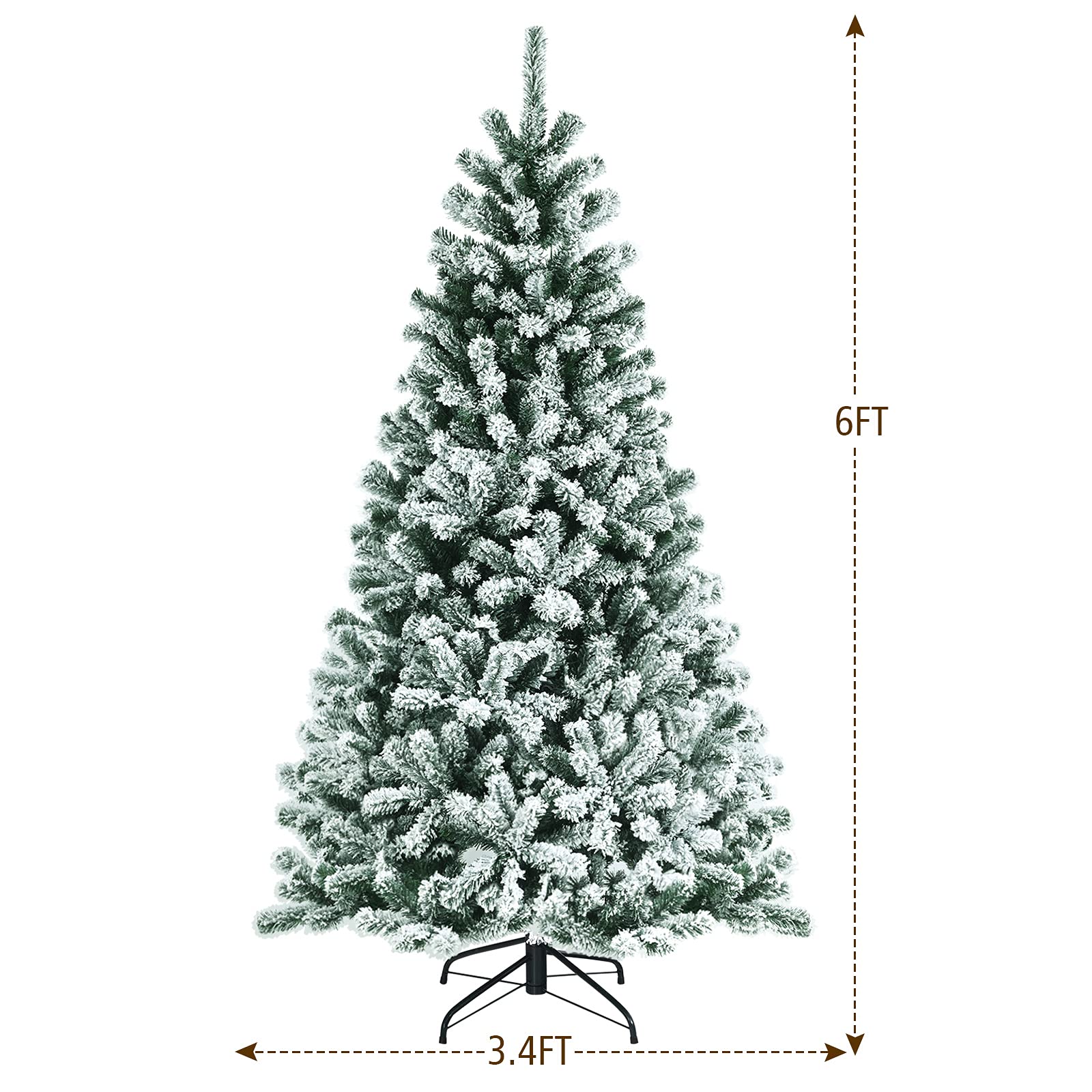 GOFLAME 6FT Pre-lit Artificial Christmas Tree with 250 Warm White LED Lights - Snow Flocked Full Xmas Tree with 928 Branch Tips & Foldable Stand - Perfect for Holiday Indoor Decor in Living Room, Office, and Party Settings