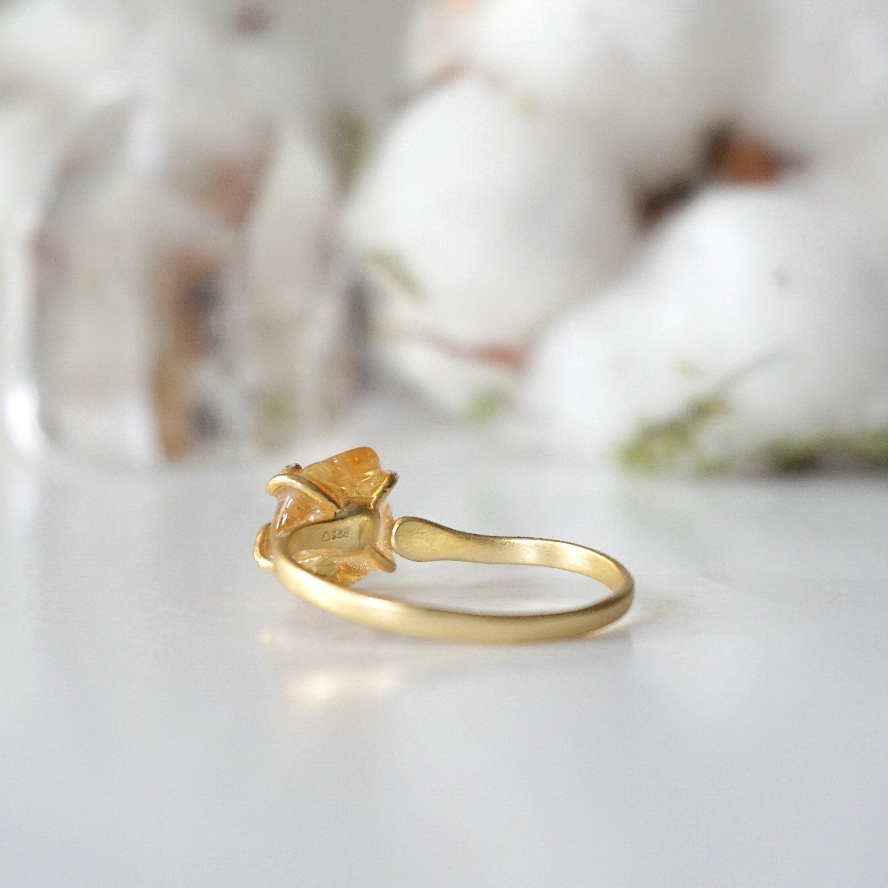 14K Gold Vermeil Raw Citrine Adjustable Ring for Women – Boho Chic Jewelry for Everyday Wear & Special Occasions