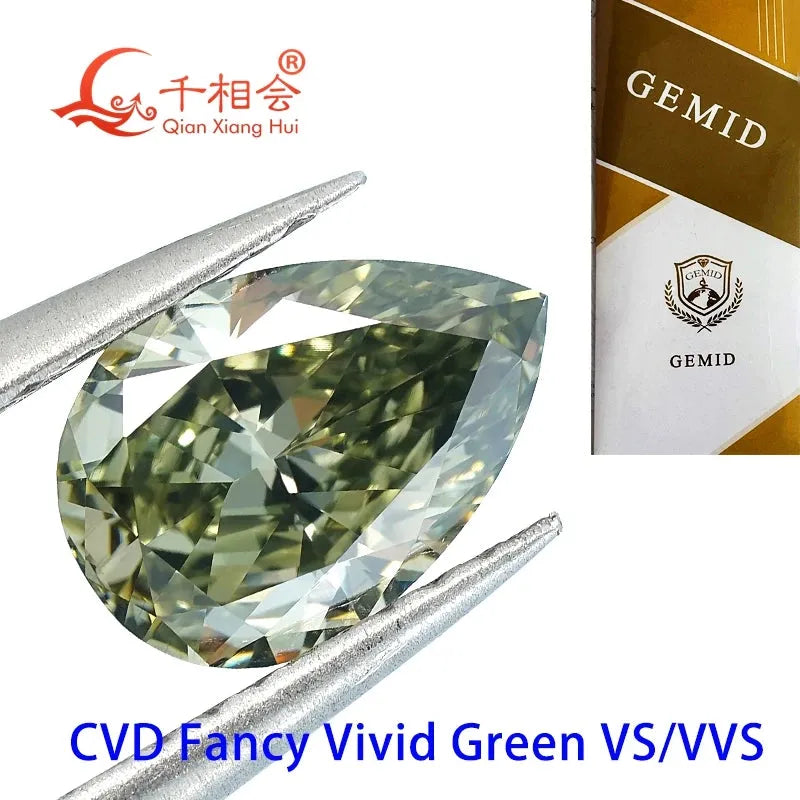 1.147ct VVS2 Lab Grown CVD Diamond - Fancy Vivid Green Pear Shape Loose Stone with GEMID Certification | Engagement Rings, Necklaces & Fine Jewelry Making