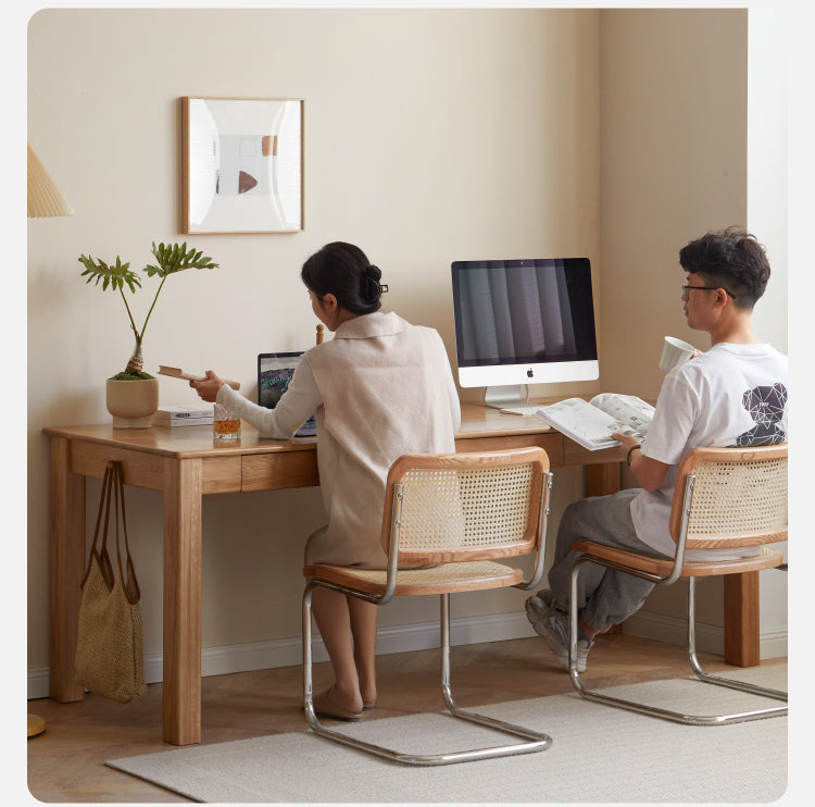 Premium Solid Oak & Ash Wood USB Office Desk - Modern Home & Workspace Furniture for Productivity & Organization | Perfect for Remote Work, Study & Office Setup