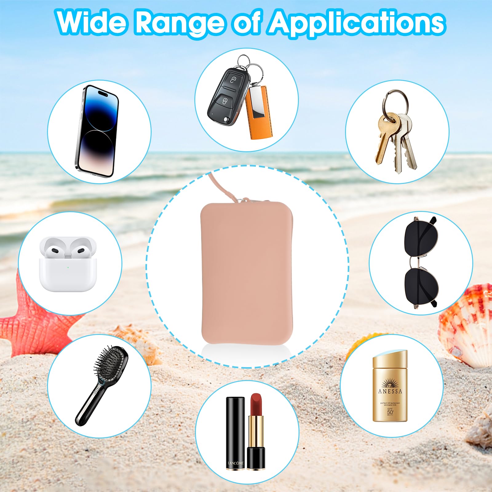 Bogg Bag Accessories Set - Large Pink Silicone Phone Holder, Charm & Zipper Wallet with Lanyard for Beach Tote Bags | Perfect for Pool, Vacation & Outdoor Activities