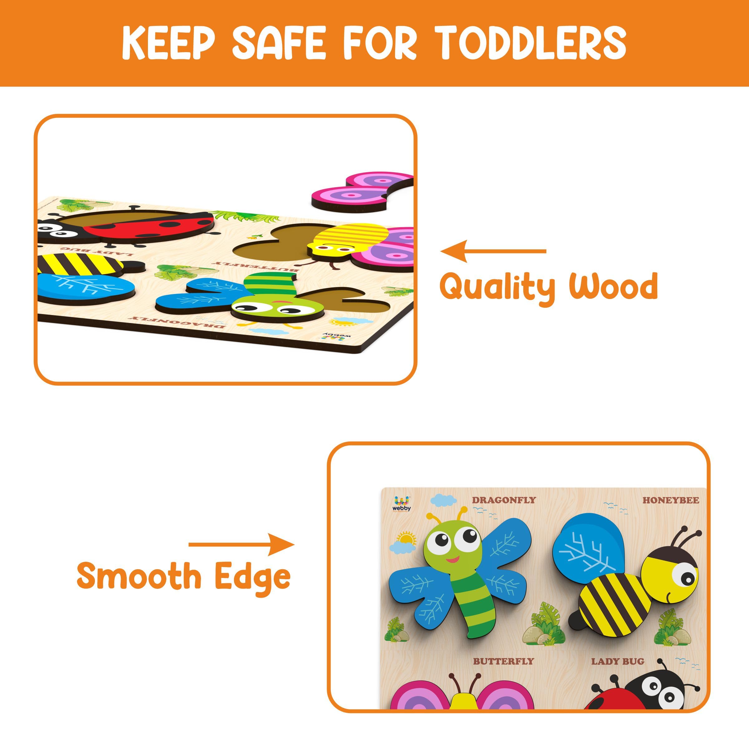 Webby Insects Wooden Puzzle - Educational Toddler Toy for Kids Ages 2-4 | Montessori & Preschool Learning Activity | Perfect for Early Childhood Development & Sensory Play