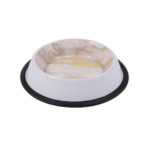 Premium Stainless Steel Dog Bowl with Anti-Slip Rubber Base - Gold & White Tiger Marble Design for Adult Dogs, Puppies & Cats - 16oz (0.45L) Pet Food & Water Dish - Perfect for Home, Travel & Outdoor Use