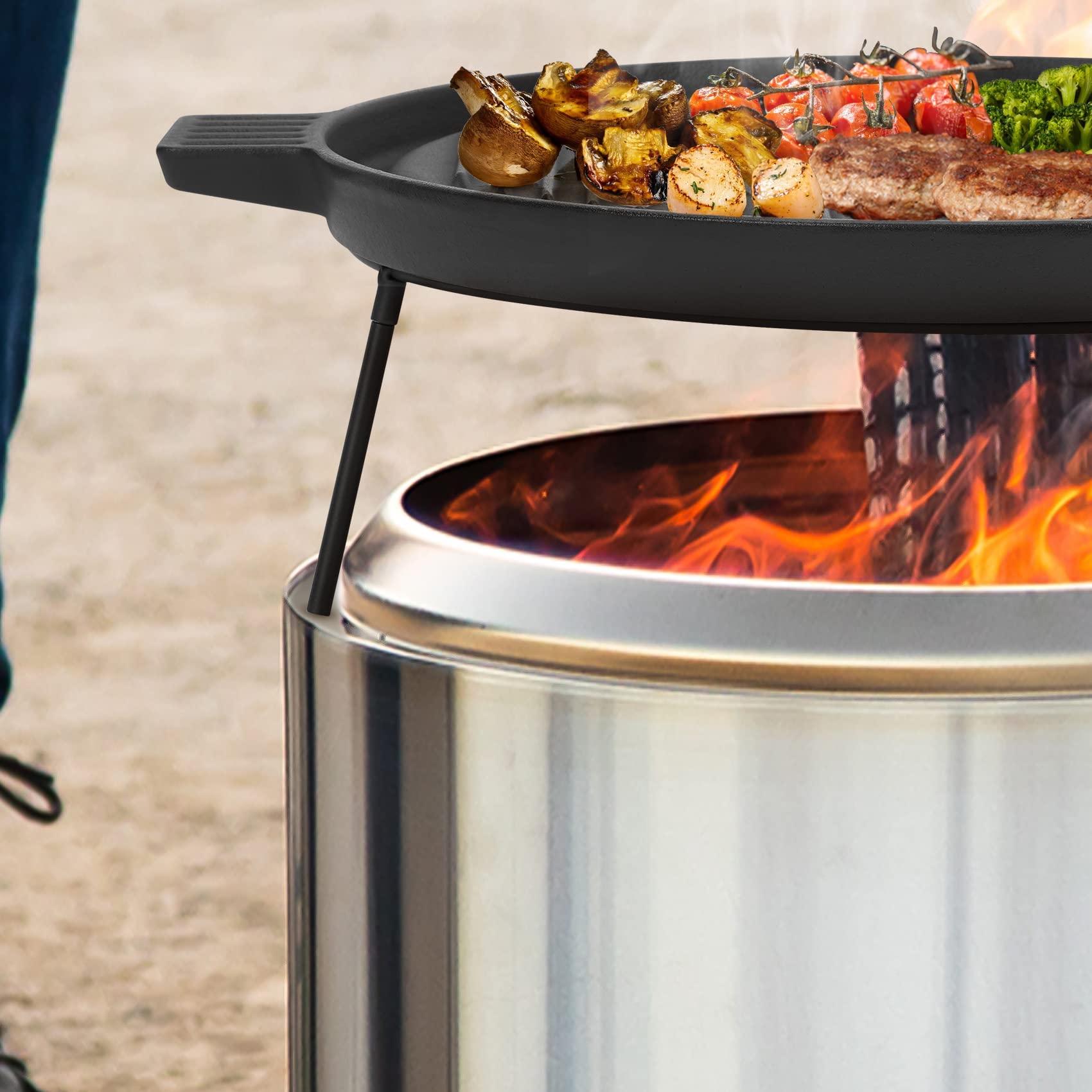 Onlyfire 14 Inch Double Sided Reversible Cast Iron Griddle for Solo Stove Ranger | Detachable Legs & Raised Top Cookware | Perfect for Camping, Backyard BBQs & Outdoor Cooking with 15 Inch Fire Pit