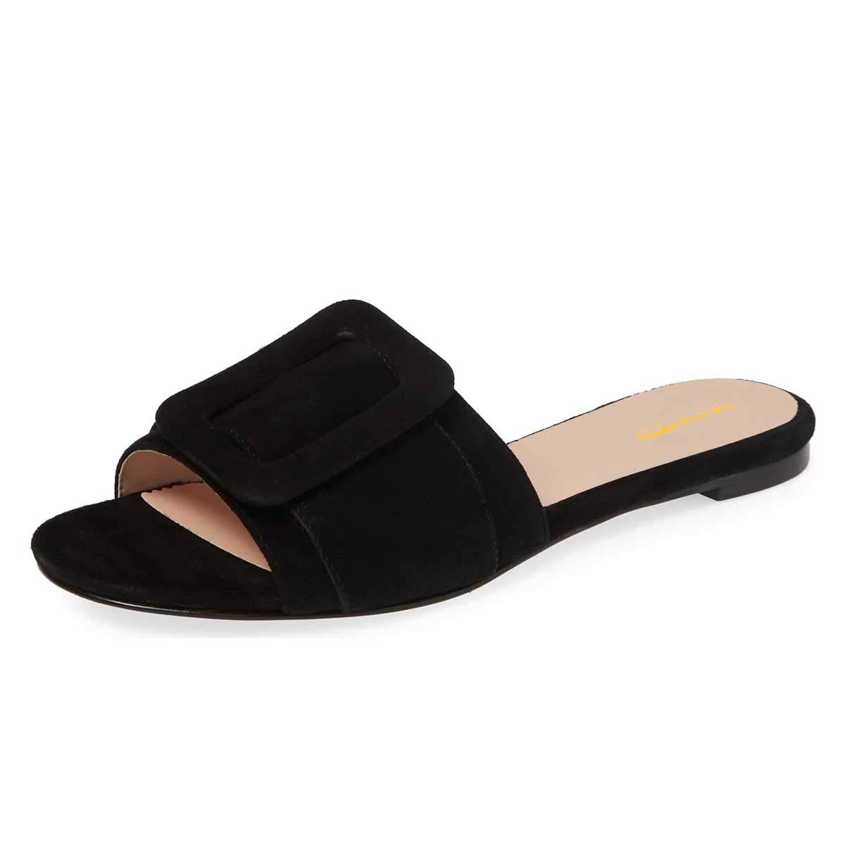 XYD Women's Comfortable Open Toe Flat Sandals - Summer Slide Shoes with Oversized Buckle for Casual Wear, Beach & Vacation Outfits