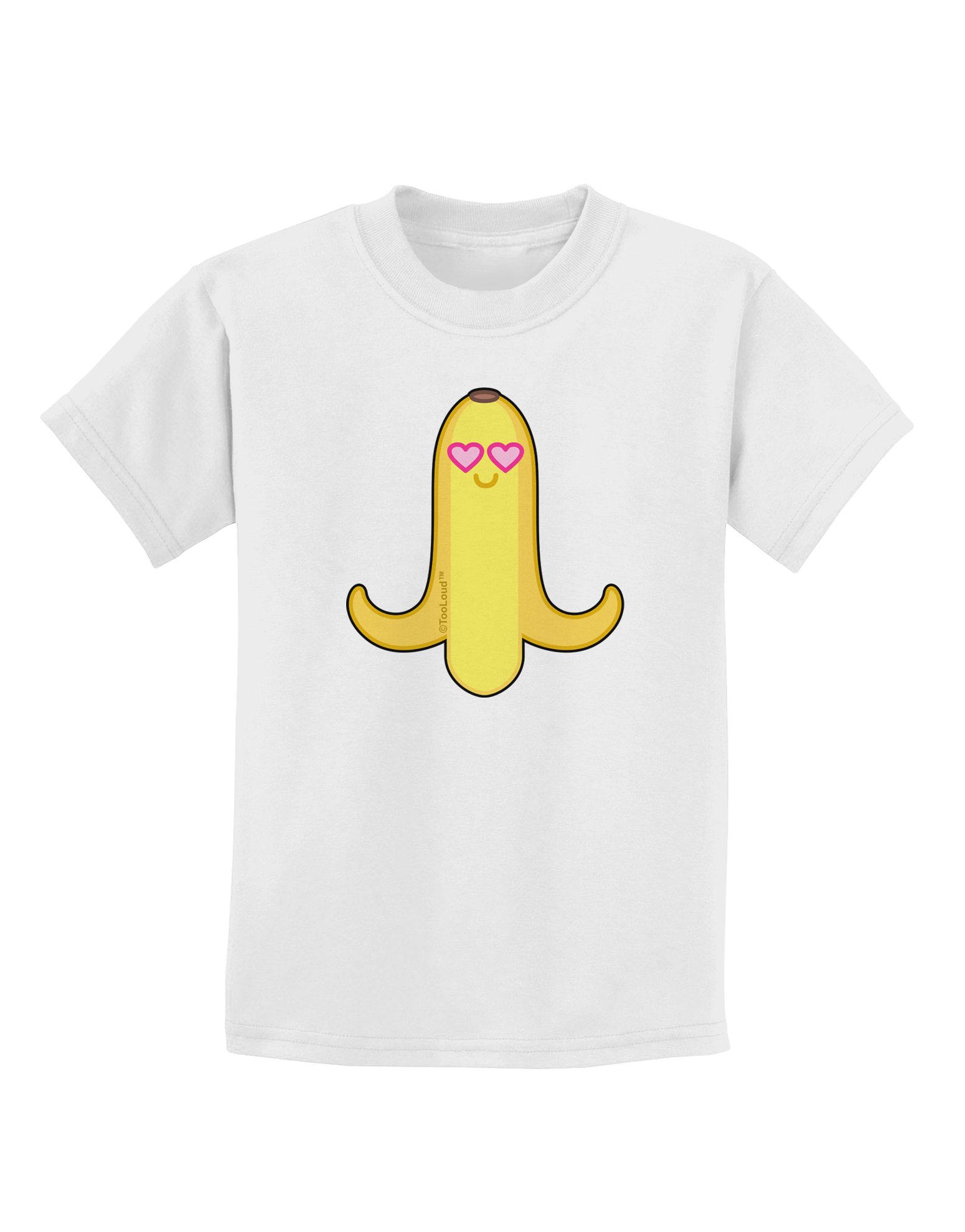 TOOLOUD Infatuated Banana Heart Eyes Kids T-Shirt - Cute Cartoon Fruit Graphic Tee for Boys & Girls - Perfect for School, Playdates & Family Outfits
