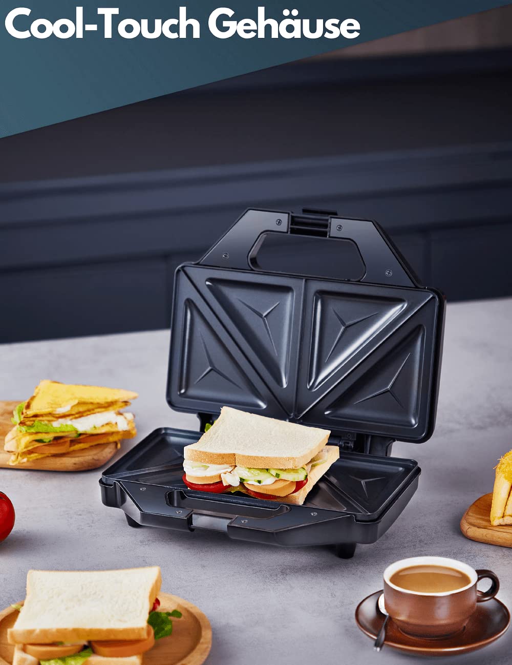 Steinborg XXL Sandwich Maker - 4 Sandwich Capacity, Cool-Touch Handle, Non-Stick Coating, Electric Panini Press & Grill - Perfect for Breakfast, Lunch, and Quick Snacks at Home or Office