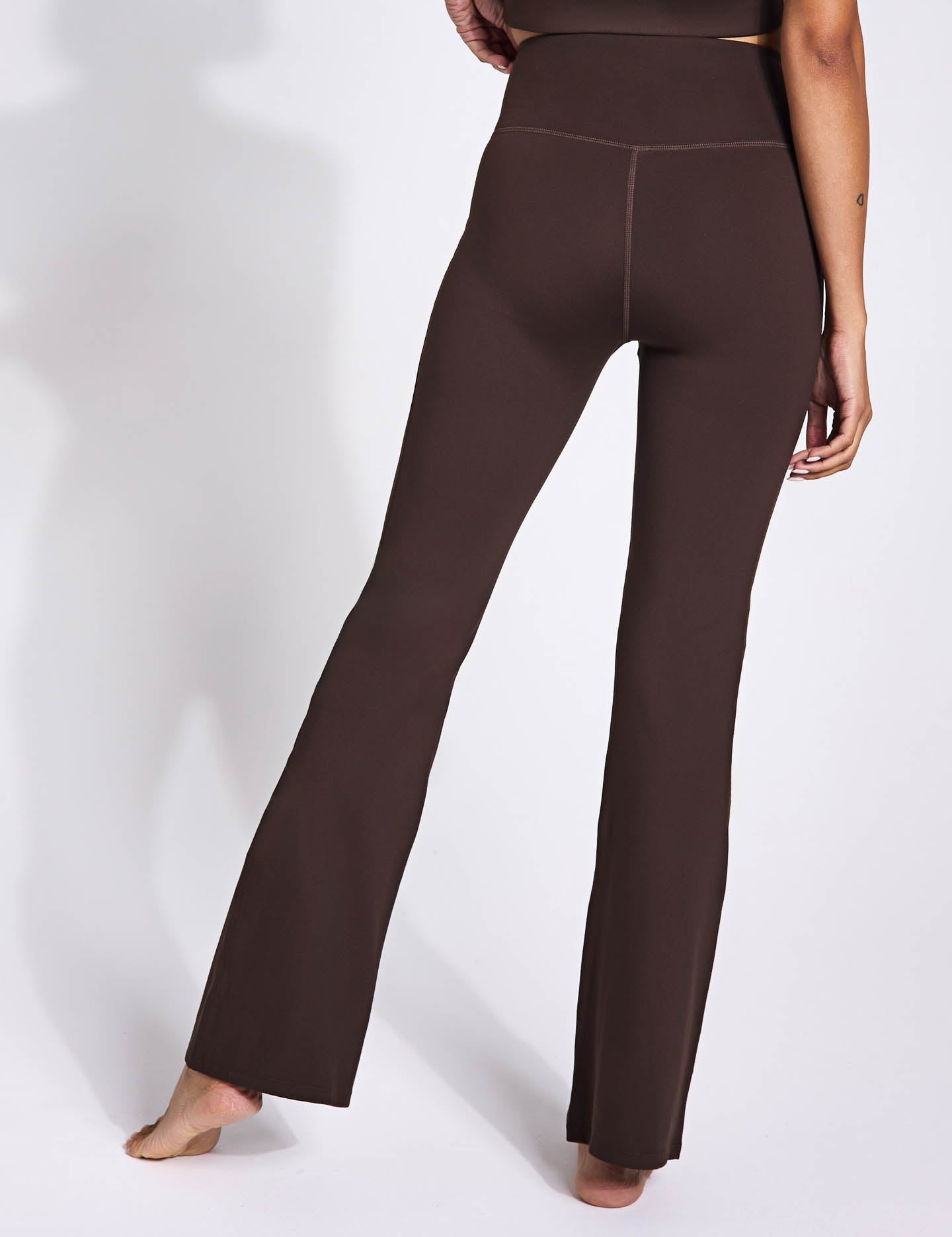 High Waist Compressive Flare Leggings in Cocoa Bean - Perfect for Yoga, Workouts & Casual Wear