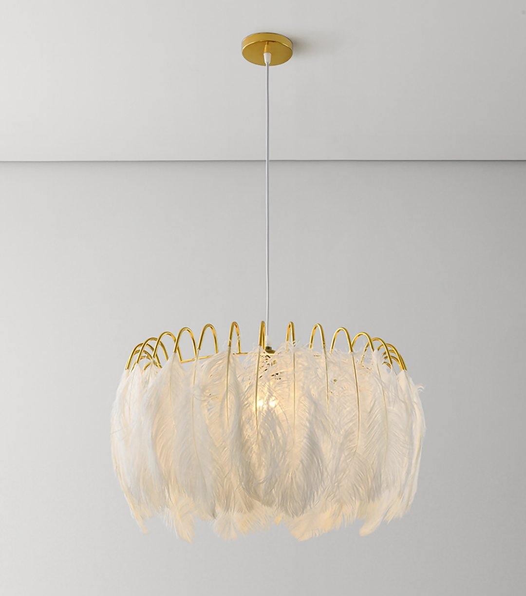 Feather Pendant Lamp - Handmade Bohemian Style Ceiling Light Fixture for Living Room, Bedroom, Dining Room & Kitchen Decor