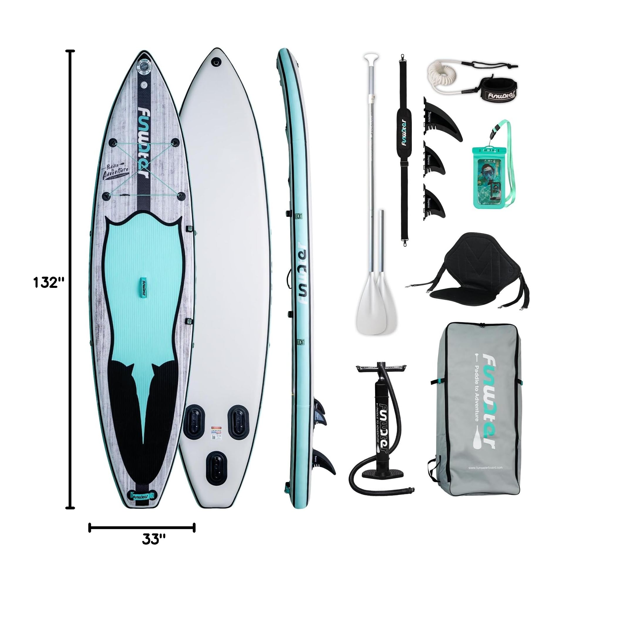 FunWater Inflatable Stand Up Paddle Board - Ultra-Light SUP with Full Accessories Kit (Adjustable Paddle, Pump, Backpack, Leash & Waterproof Phone Case) for Lakes, Rivers & Ocean Paddling Adventures