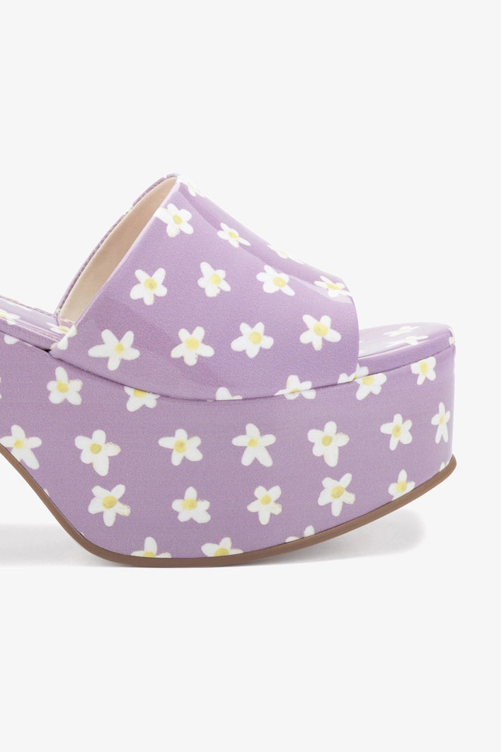 Lavender Floral Patent Leather Miso Platform Sandals for Women - Comfortable Summer Beach Walking Shoes, Perfect for Outdoor, Vacation, and Casual Wear