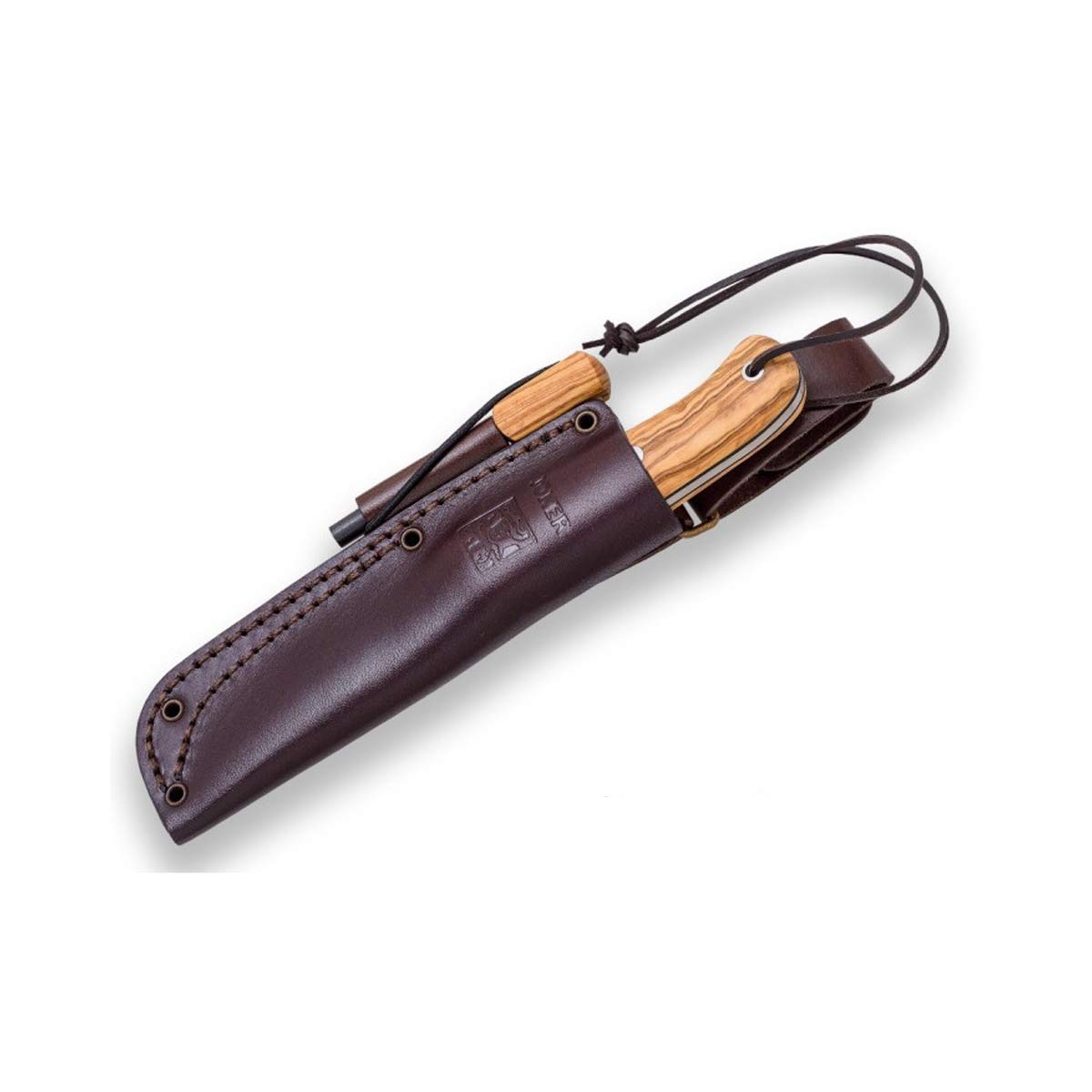 Joker Sports Hunting Knife CO118-P - 4.13 Inch Böhler K720 Carbon Steel Blade with Olive Wood Handle & Brown Leather Sheath | Includes Fire Starter | Perfect for Camping, Hiking, Hunting and Outdoor Survival | Durable Tool for Wilderness Adventures