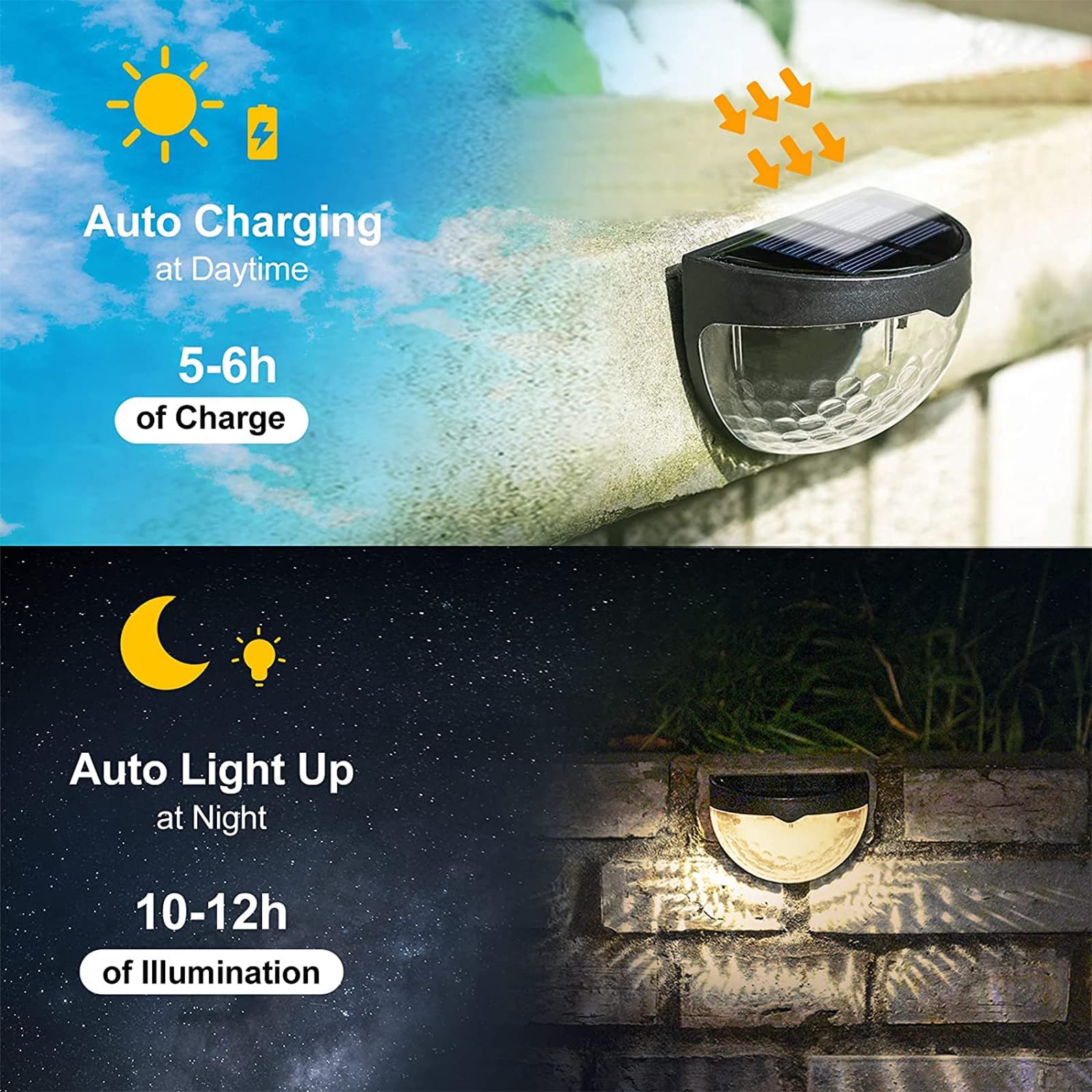 6 Pack Solar Fence Lights - Waterproof Outdoor Solar Powered Deck Lights for Fence, Stairs, Posts & Walls | Weatherproof Black Solar Lighting for Garden, Pathway & Backyard Decoration